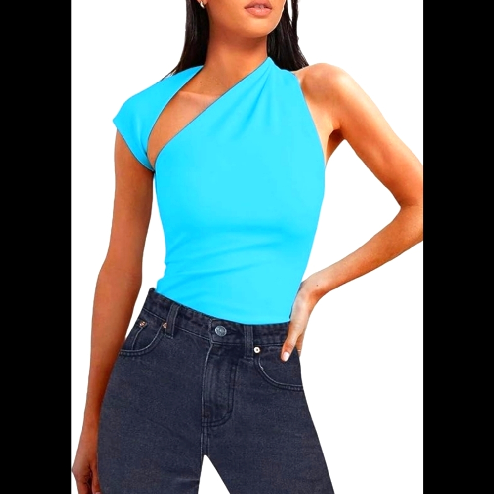 1  Shoulder Sexxy Turquoise Blue Top!